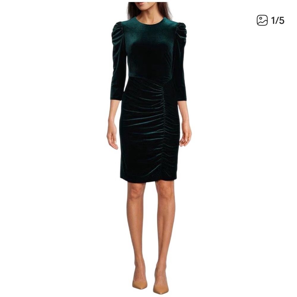 NWT Vince Camuto Hunter Green Velvet Shirred Pencil Skirt